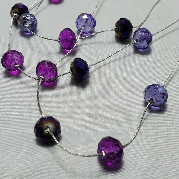 Amethyst color crystal multi layer graduated necklace with silver chain - Picture 7 of 7